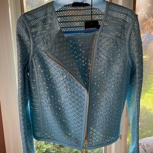 NWT $2895 ESCADA Perforated lamb leather jacket Germany Sz 36 turquoise USA M-L
